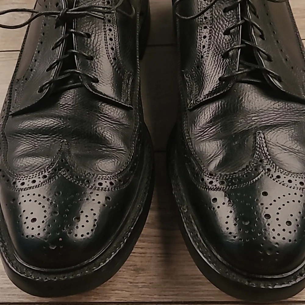 FLORSHEIM Imperial Black Leather Long Wing Tip Sz 11 B Mens‎ Dress Shoes VTG